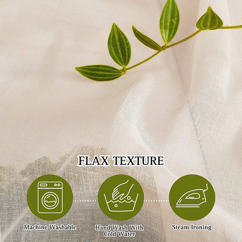 NICETOWN Flax Linen Sheer Curtains 108" Length for Windows, Ring Top Privacy Semitransparent Sheer Light Filter Curtain Panels for Bedroom / Living Room, Beige, 52" W Per Panel, Set of 2