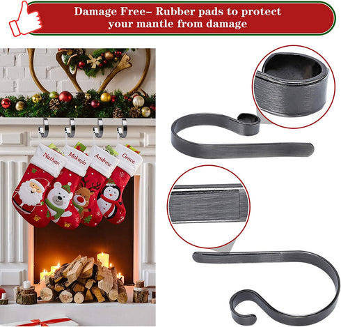 Christmas Stocking Holders for Mantle Set 4,Protective Pads Christmas Stocking Holders for Fireplace Mantle,Multi-uses Stocking Hooks for Mantle,Mantel Stocking Holders Clip for Xmas Party Decoration