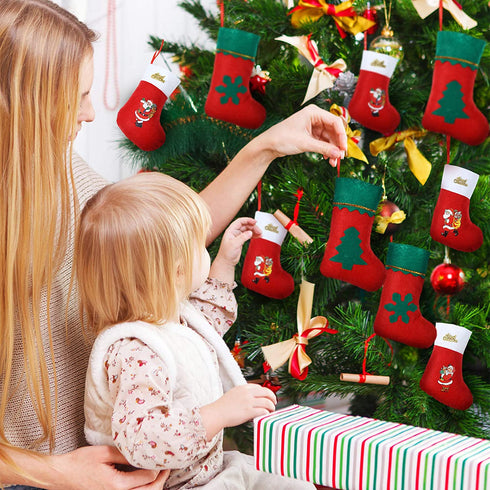 24 Pieces Christmas Mini Stocking Xmas Card Stockings Snowflake Tableware Holder Christmas Tree Silverware Holders Small Red Christmas Hanging Sock Decoration for Rustic Christmas Tree Decor Supplies