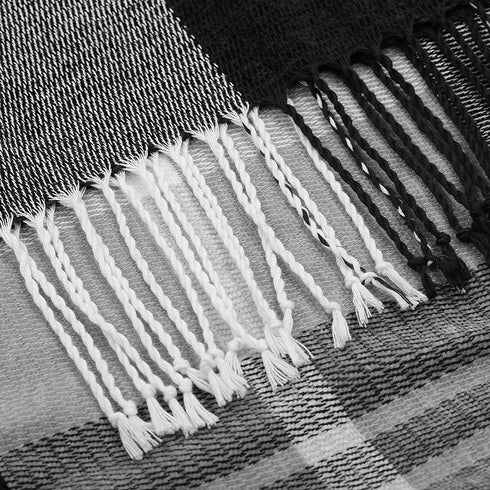 JUDYBRIDAL Plaid Chenille Throw Blanket Extra Soft Blanket All-Season Dual-Sided Home Decor Blankets with 3 Inches Tassels for Bed Sofa Couch Chair 50" W x 67" L (Black/White)
