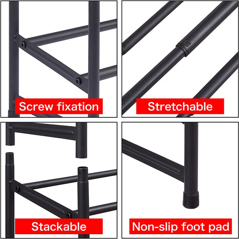 Tajsoon 2-Tier Stackable Shoe Rack Organizer, Expandable & Adjustable Metal Iron Shoes Storage for Entryway Doorway, Black