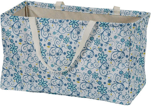Household Essentials 2244 Krush Canvas Utility Tote | Reusable Grocery Shopping Laundry Carry Bag | White With Floral Design, 22" L X 11" W X 13" H