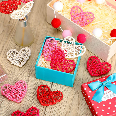 Heart Vase Filler Rattan Hearts Large Wicker Rattan Balls Heart Vase Filler Decor Heart Shaped Natural Wicker Balls Rattan Twig Decorative for Wedding Birthday Party Valentine's Day (16 Pieces)