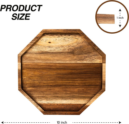Wooden Tray For Food & Decor, Wooden Serving Board & Platter, Wood Serving Trays & Plates, 10™ x 10' Wood Tray & Serving Platters, Acacia Wood Plate Set of 2, Wood Charger Plates