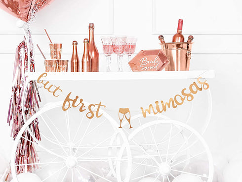 VIDAL CRAFTS Rose Gold Bridal Shower Decorations, Bachelorette Party Decor, Balloon Garland, Paper Fans, BRIDE Foil Balloon, Miss to Mrs, But First Mimosas Banners, Ring, Champagne Foil Balloons