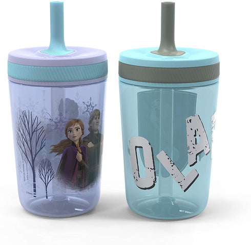 Zak Designs Disney Frozen II Movie Kelso Tumbler Set, Leak-Proof Screw-On Lid with Straw, Made of Durable Plastic and Silicone, Perfect Bundle for Kids (Frozen 2 Olaf, 15 oz, BPA-Free, 2pc Set)