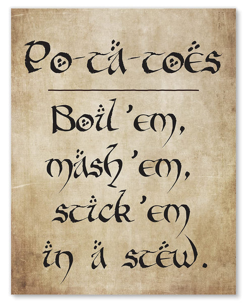 Potatoes Wall Art - Samwise Gamgee Potato Funny Definition Calligraphy Style - Perfect Gift for LOTR Fans - 11x14 - Unframed