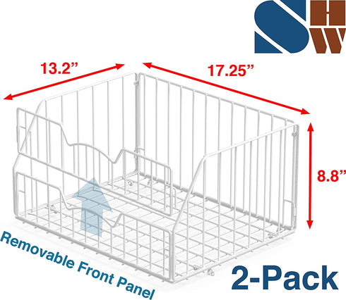 Simple Houseware 2 Pack Stackable Large Wide Entry Basket Bin, White, 17-Inch