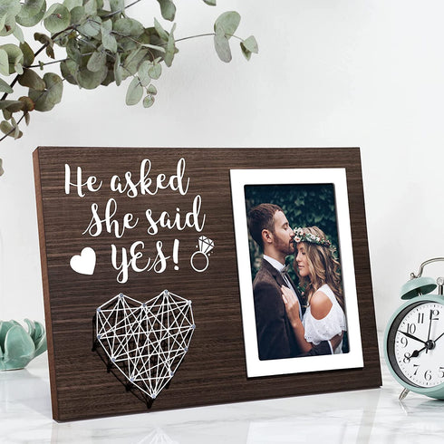 MAYICIVO Engagement Wedding Gifts for Engaged Couples, Boyfriend Girlfriend Birthday Gifts for Him Her Romantic Picture Frame, Engagement Gifts for Women Bride, He Asked She Said Yes Frame-4 x 6 Photo