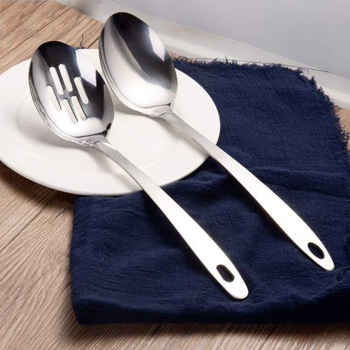 IMEEA 12.8-Inch Large Serving Spoon Stainless Steel Cooking Spoon Long Handle Slotted Spoon, Set of 2