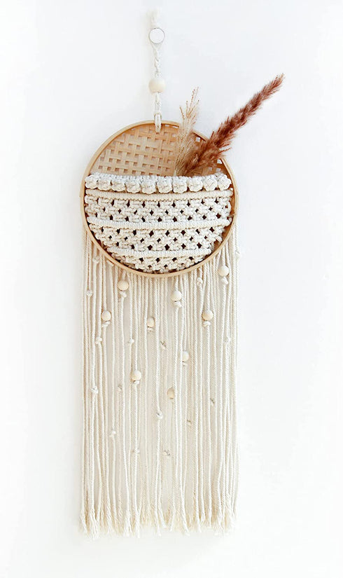 OCIOLI Macrame Wall Hanging Macrame Wall Decor Boho Decor Wall Macrame with Wood Beads Decor for Bedroom Iiving Room Wedding Office Dorm Spring Decor (Beige)