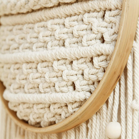 OCIOLI Macrame Wall Hanging Macrame Wall Decor Boho Decor Wall Macrame with Wood Beads Decor for Bedroom Iiving Room Wedding Office Dorm Spring Decor (Beige)