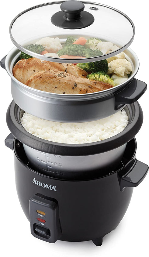 Aroma Housewares ARC-363-1NGB 3 Uncooked/6 Cups Cooked Rice Cooker, Steamer, Multicooker, 2-6 cups, Silver
