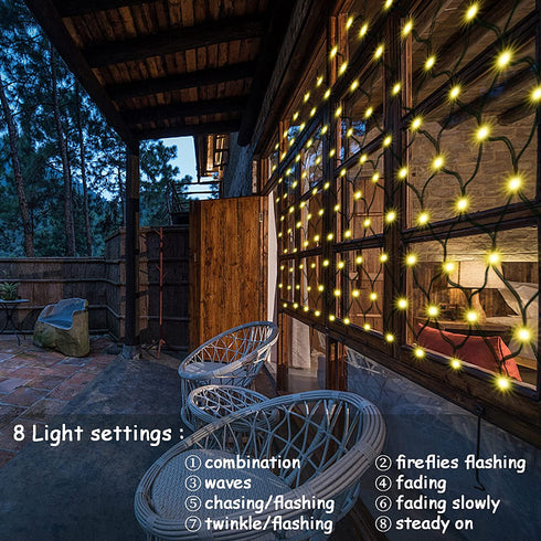 Solar LED Net Lights, 5.9Ft x 3.9Ft 120 LED Mesh Lights with 8 Modes, IP65 Waterproof Fairy Fence Lights for Outdoor Fence Garden Backyard Wedding Party (Warm White)