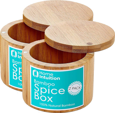 Home Intuition Bamboo Salt and Spice Storage Box With Magnetic Swivel Lid, 2 Pack
