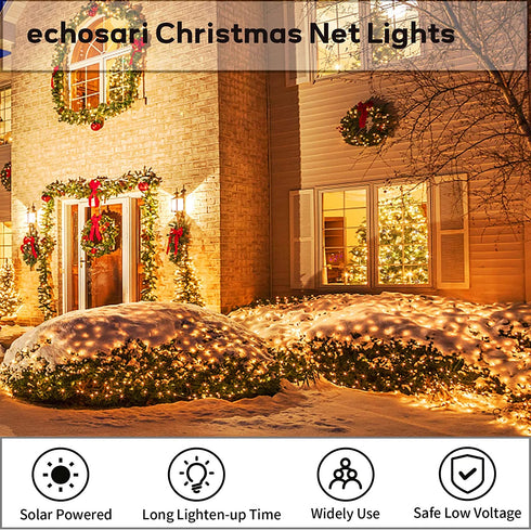 Solar LED Net Lights, 5.9Ft x 3.9Ft 120 LED Mesh Lights with 8 Modes, IP65 Waterproof Fairy Fence Lights for Outdoor Fence Garden Backyard Wedding Party (Warm White)