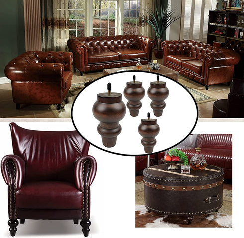Couch Legs 6 inch Wood bun Furniture feet Set of 4 for Sofa Armchair Ottoman Coffee Table etc with Screw Install kit (6 inch bun Legs)