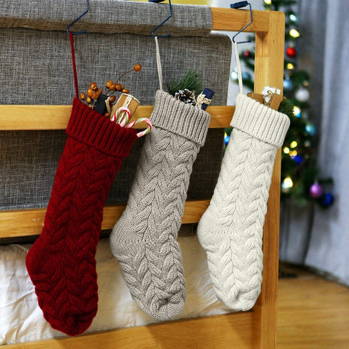 ROSFORU Knit Christmas Stockings, Xmas Gifts for Family, 3 Pack 18 Inches Large Size Ivory+ Burgundy+ Khaki