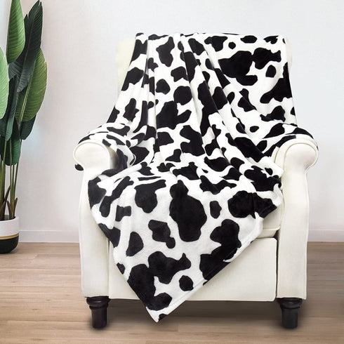 Fleece Cow Print Blanket Black and White Bed Cow Throws Soft Couth Sofa Cozy Warm Small Blankets Plush Gift for Daughter Mom, Bedroom Decor 40x50 inch