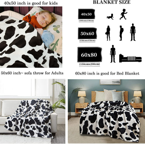 Fleece Cow Print Blanket Black and White Bed Cow Throws Soft Couth Sofa Cozy Warm Small Blankets Plush Gift for Daughter Mom, Bedroom Decor 40x50 inch