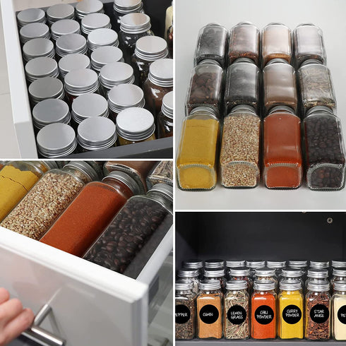 6 oz Empty Glass Spice Jars,Set of 16,Square Glass Seasoning Jars & Salts Containers with Metal Caps and Shaker Lids for Home & Kitchen. Include 1 Pen,1 Funnels and 40 Labels.