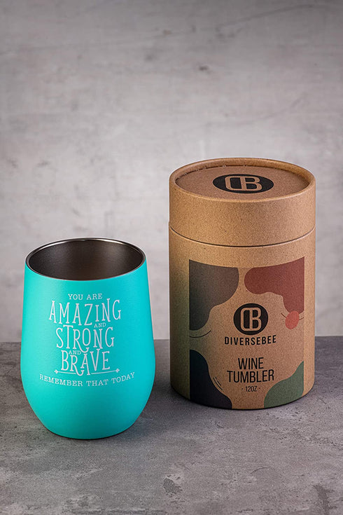 DiverseBee Inspirational Thank You Gifts for Women, Mom, Girls, Wife, Girlfriend, Coworker, Nurses, Best Friend, Encouragement Birthday Wine Gifts for Her - Insulated Wine Tumbler Cup with Lid (Aqua)