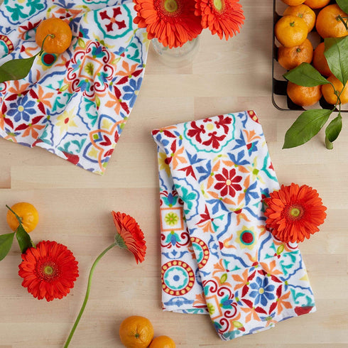 Fiesta Worn Tiles Kitchen Towel Set, 16"x28", Orange