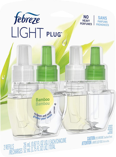 Febreze LIGHT Fade Defy PLUG Air Freshener, Bamboo, (2) .87 fl. oz. Oil Refill