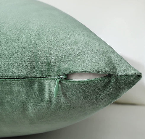 mixeoo Comfy Sage Green Throw Pillow Covers Decorative Square Solid Thick Velvet Super Soft Cushion Cases Home Decor for Sofa Couch Living Room Chair, Set of 2, 20 x 20 Inch
