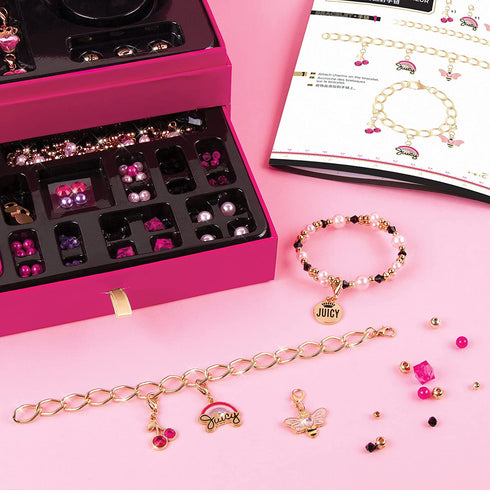 Make It Real - Juicy Couture Glamour Box Jewelry Set - Jewelry Box & Charm Bracelet Making Kit for Girls & Teens - Friendship Bracelet Kit with Beads, Chains, Charms & Jewelry Storage Box - Ages 8+