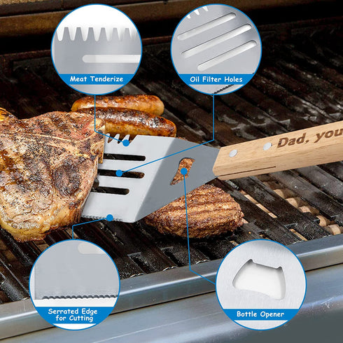 BBQ Grill Set Gift for Dad Engraved King of The Grill Summer Barbecue Christmas Housewarming Gift Set of 3