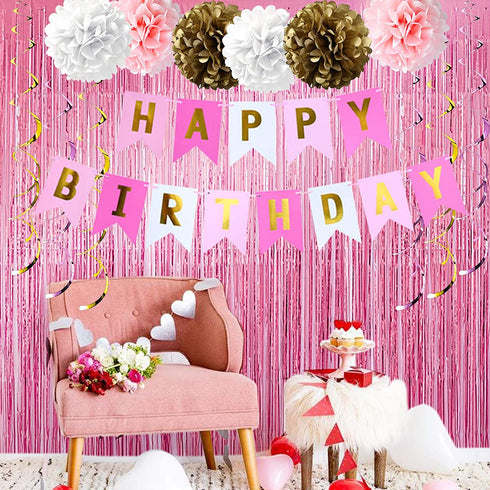Archome 64pcs Pink Party/Birthday Decorations For Princess Decorations/Birthday Decorations For Grils/Women