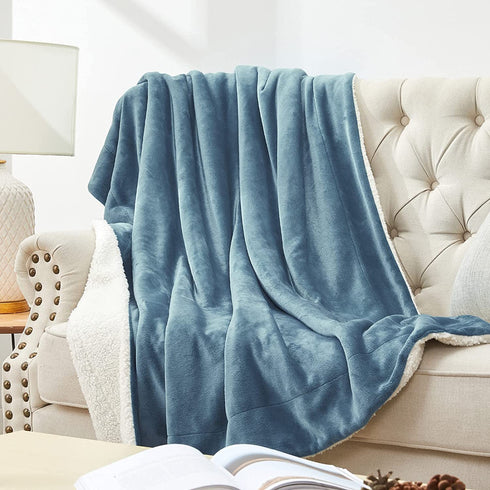 Walensee Sherpa Fleece Blanket (Throw Size 50?x60? Slate Blue) Plush Throw Fuzzy Super Soft Reversible Microfiber Flannel Blankets for Couch, Bed, Sofa Ultra Luxurious Warm and Cozy for All Seasons