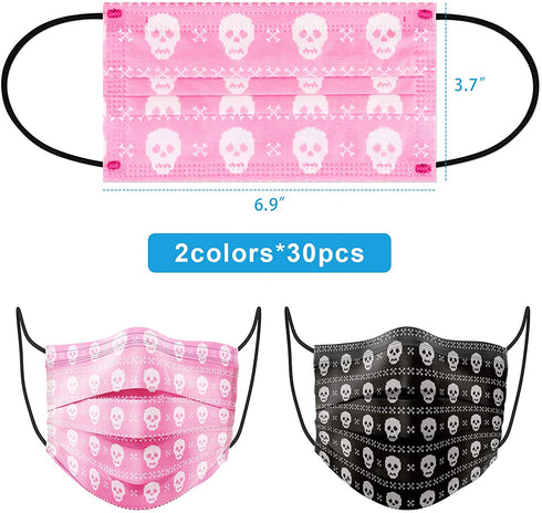 60PCS Disposable Protective Fashion Face Mask Skull Crossbones Knitted Sweater Pattern Couple Matching Print Stylish Gift 3-Ply Individually Packed Skin-Friendly Breathable Comfortable
