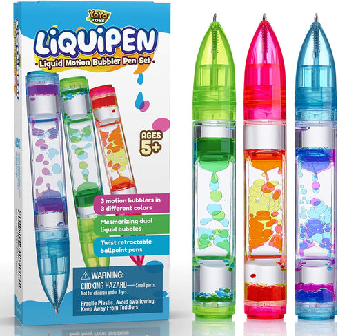YoYa Toys Liquipen - Liquid Motion Bubbler Pens Sensory Toy (3 Pack) - Writes Like a Regular Pen - Colorful Liquid Timer Pens Great for Stress and Anxiety Relief - Cool Fidget Toys for Kids and Adults