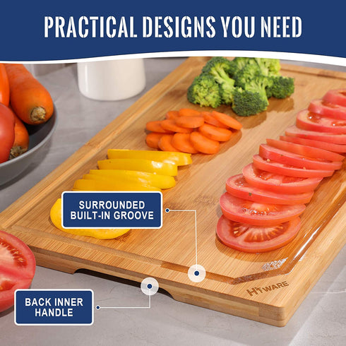 Hiware 4-Piece Bamboo Cutting Boards for Kitchen, Heavy Duty Cutting Board with Juice Groove, Bamboo Chopping Board Set for Meat, Vegetables - Pre Oiled, Extra Large