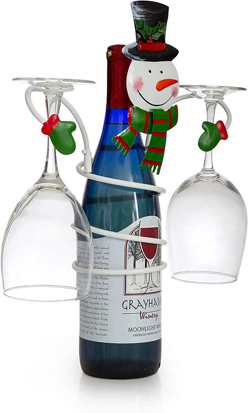 Besti Snowman Wine Bottle and Glass Holder Stand | Classic Christmas Holiday Decor for Kitchens, Dining Rooms | Beautiful, Elegant Metal Design | Unique Gift Choice