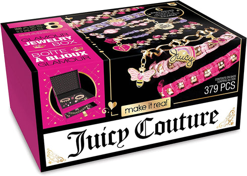Make It Real - Juicy Couture Glamour Box Jewelry Set - Jewelry Box & Charm Bracelet Making Kit for Girls & Teens - Friendship Bracelet Kit with Beads, Chains, Charms & Jewelry Storage Box - Ages 8+