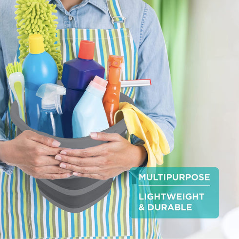 Brookstone, BKH1369, Slim Collapsible Bucket, 10 Liter (2.6 Gallons), for Car or Home Washing, Fishing, and Camping, with Smart Space Saving Deisgn, Square/Gray