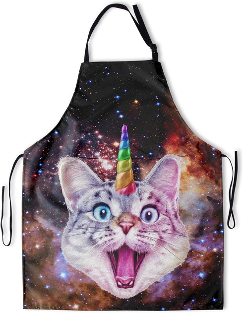 Chef Apron for Men Women Bib Kitchen Apron Screen-Printed with Unicorn Cat 100% Waterproof Protects The Grill Master from Grease Splatter and Stains