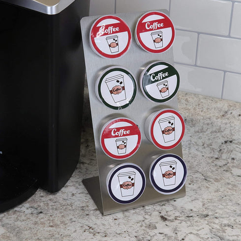 Polar Whale Brushed Stainless Steel Coffee Pod Organizer Vertical Stand Storage Tray Holder Counter Compatible with Keurig K-Cup KCup for Kitchen Home Office Waterproof Holds 8