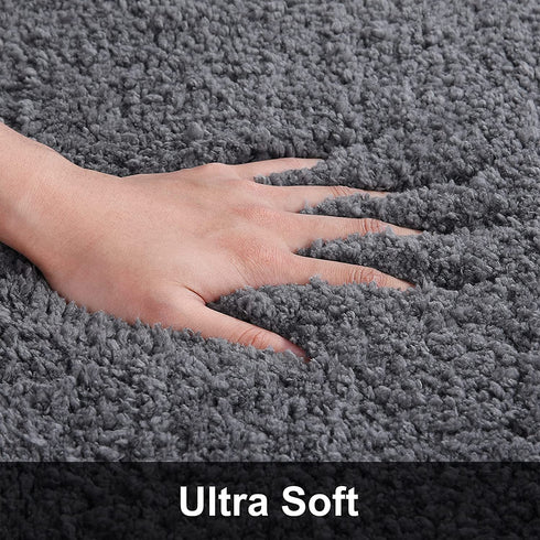 Buganda Microfiber Bathroom Contour Rug (20x24, Grey) Shaggy Soft and Absorbent , Non Slip, Thick Plush, Machine Washable U Shape Toilet Rug for Bathroom