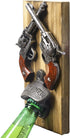 MyGift Wall Bottle Opener - Rustic Burnt Wood Western-Inspired Hanging Beer Bottle Cap Opener with Dual Old Wild West Six Shooter Revolvers Design