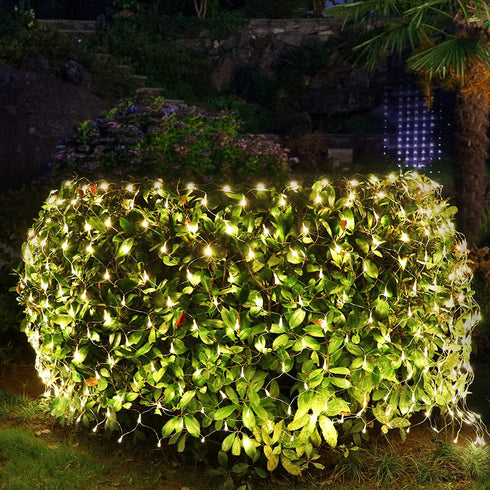 Christmas LED Net Lights, 380 LED 11.8ft x 5.2ft 8 Modes Mesh Fairy String Lights, Xmas Decorative Lights for Christmas Trees, Bushes, Weddings, Garden, Indoor Outdoor Decorations (Warm White)