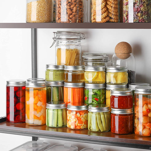 ComSaf Mason Jars with Airtight Metal Regular Lids(8oz/250ml), Sealed Clear Glass Canning Jars with Wide Mouth for Spices, Honey, Jam, Jelly, Ideal for Wedding Favors, Baby Shower Favors, Set of 12