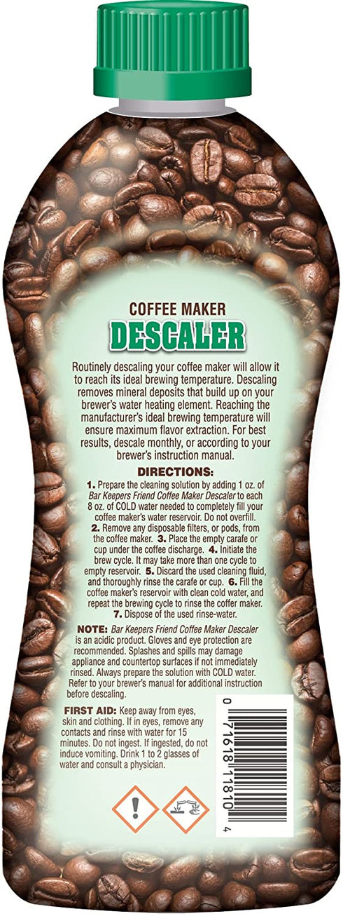 Bar Keepers Friend Coffee Maker Descaler (12 oz) - Removes Mineral Deposits from Espresso Makers and Automatic Drip and Single-Cup Coffee Makers