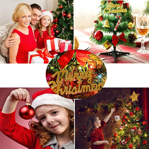 2Pc Mini Christmas Tree 20in &12in Tabletop Mini Xmas Tree Set with Lights,DIY Artificial Christmas Small Tree with Hanging Ornaments for Bedroom Dining Table Christmas Decor (A+B)