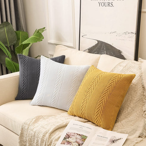 LiBcmlian Yellow Throw Pillow Covers 18x18 Set of 2 Cotton Pillow Cushion Cases Cable Knit Decoration Square Pillowcases for Couch Sofa Bedroom Living Room Car