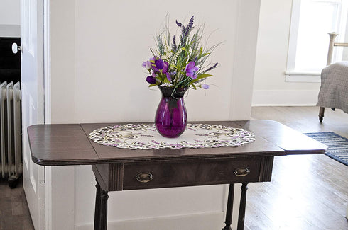 Linens, Art and Things Embroidered Purple Embroidered Lavender Lilac Table Runner 14 X 28 Inch