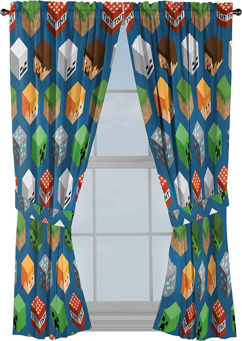 Jay franco Minecraft Isometric Blue 63 in Drapes 4 Piece Set - Beautiful Room Decor&Easy Set Up, Bedding Features Creeper - Window Curtains Include 2 Panels&2 Tiebacks (Official Minecraft Product)